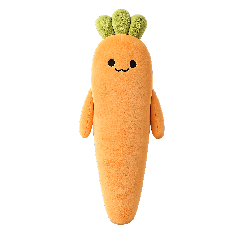 Carrie the Carrot patting plush pillow, front view