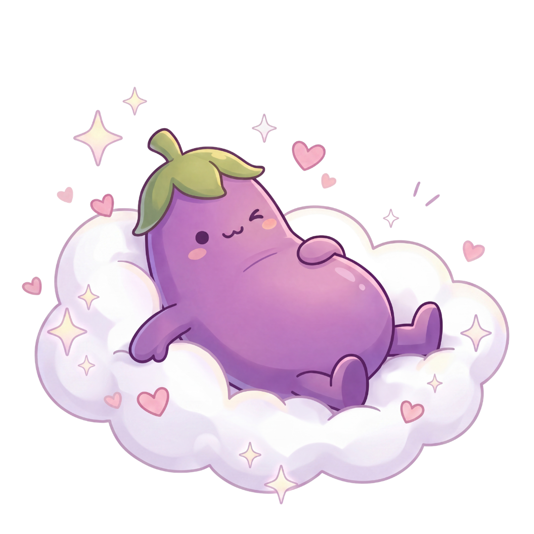 Eddie the Eggplant relaxing on a cloud