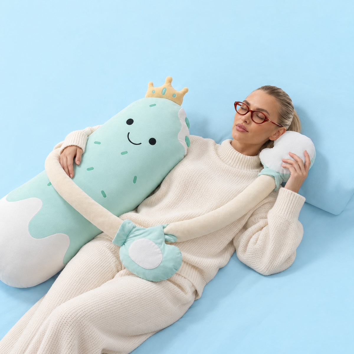 Woman lying down with Poppy the Popsicle